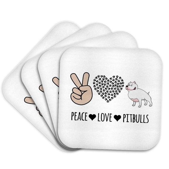3drose, Peace Love Pitbulls with Peace Hand, Paw Heart, and Pitbull Clip Art., Set of 4 Coasters - Soft