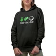 thumbnail image 1 of Peace Love Play with a Hand, Lip & Ball, Golf Player, Golfing or Golfer Themed Merch Gift, Black Hooded Sweatshirt or Hoodie, 3XL, 1 of 5