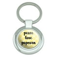 thumbnail image 1 of Peace Love Popcorn Classy Round Chrome Plated Metal Keychain, 1 of 3