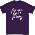 thumbnail image 1 of Peace Love Pray T-Shirt Christian Jesus Praise Worship God Text Tee - Purple, 4XL, 1 of 1
