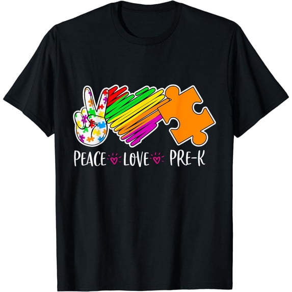 Peace Love Pre-K Autism Awareness - 100 days smarter T-Shirt