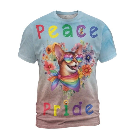 Peace Love Pride Abyssinian with Rainbow Sunglasses LGBT LGBTQ+ All Over Print 3D Shirt Unisex Merch Cat Lover Kitten Owner Gifts - 01004