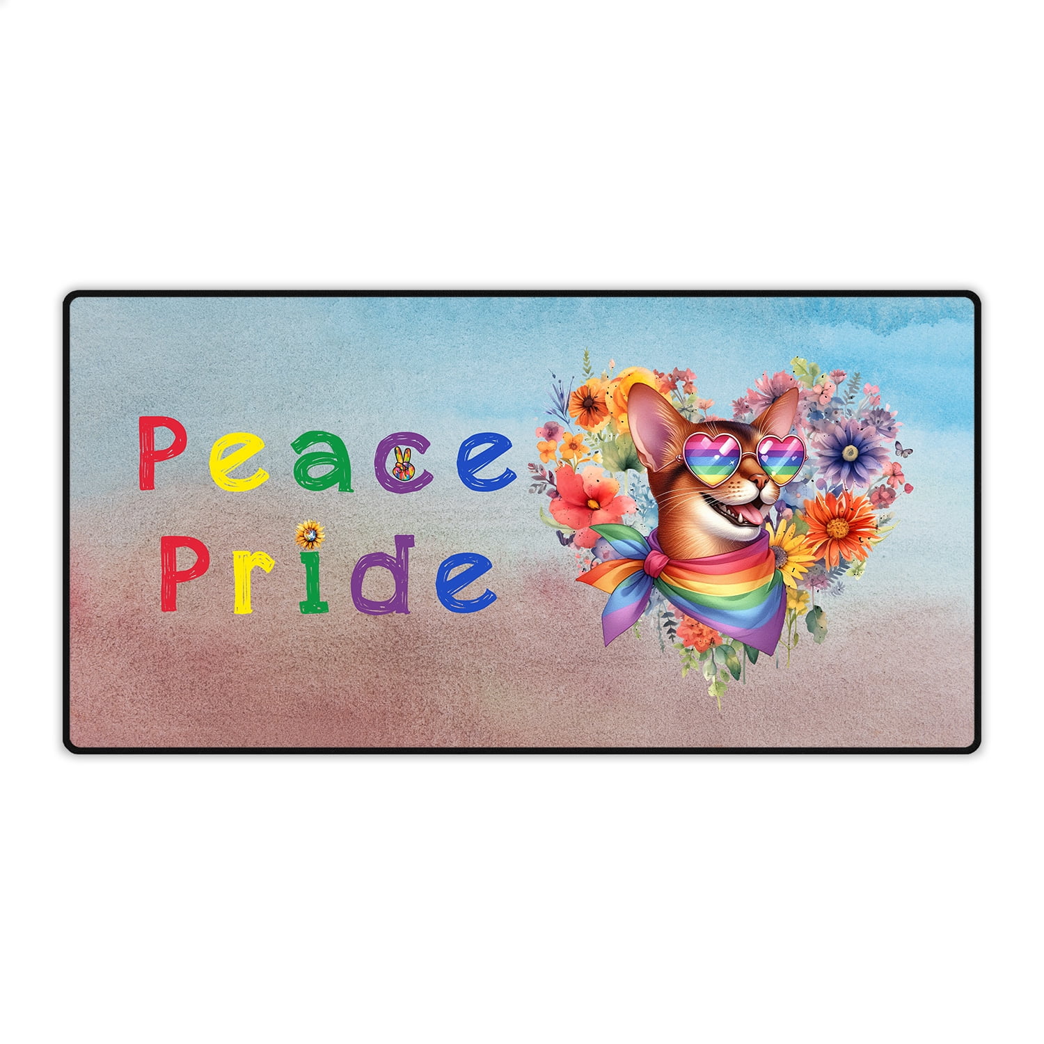 Peace Love Pride Abyssinian with Rainbow Sunglasses LGBT LGBTQ+ Desk ...