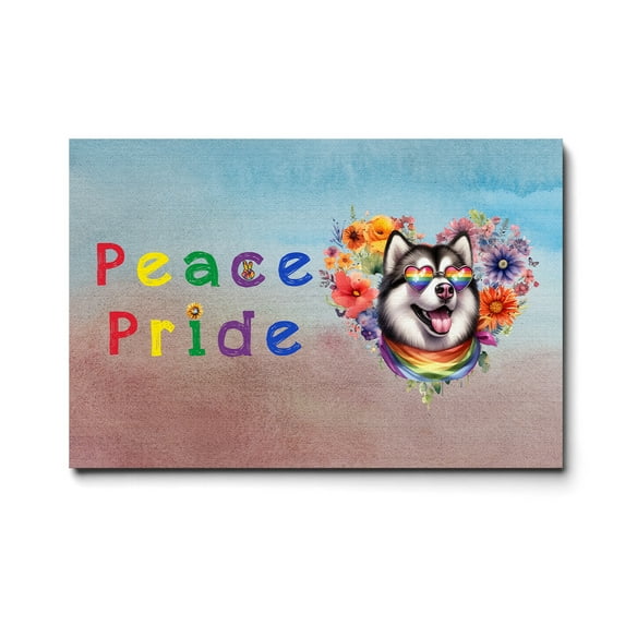 Peace Love Pride Alaskan Malamute with Rainbow Sunglasses LGBT LGBTQ+ Horizontal Matte Canvas Poster Alaska Mal Dog Lovers Gifts Wall Art Home Decor - 01004
