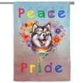 thumbnail image 1 of Peace Love Pride Alaskan Malamute with Rainbow Sunglasses LGBT LGBTQ+ House Flag 28x40in Double Sided Alaska Mal Dog Lovers Gifts Outdoor Decor - 01004, 1 of 5