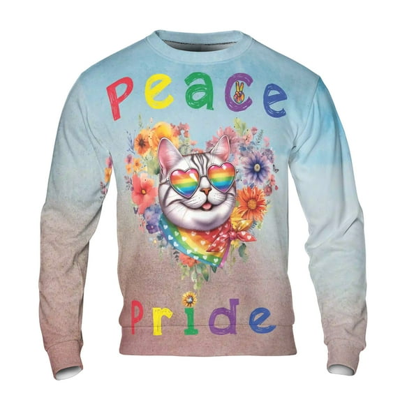 Peace Love Pride American Shorthair with Rainbow Sunglasses LGBT LGBTQ+ All Over Print 3D Sweatshirt Unisex Merch Cat Lover Kitten Owner Gifts - 01004