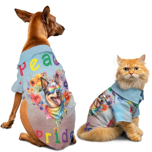 Peace Love Pride Australian Cattle Dog with Rainbow Sunglasses LGBT LGBTQ+ Hawaiian Summer Shirt for Small Medium Large Dog Cat Heeler Lover Gifts - 01004