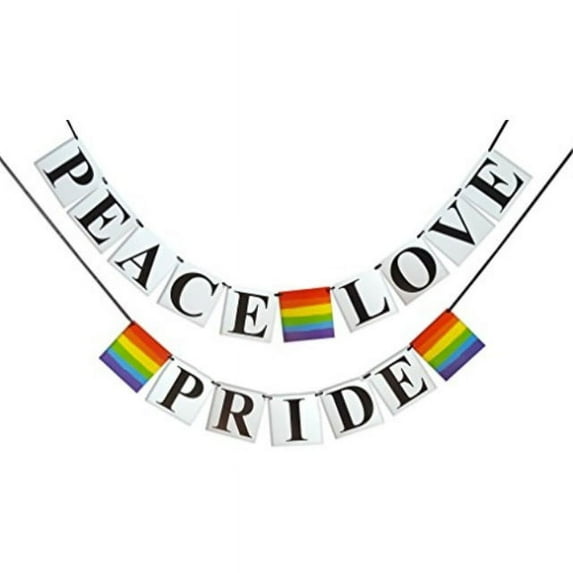 Peace, Love, Pride Banner - Gay Pride Flag Themed, Rainbow Colored - Gay, Lesbian, LGBT Party Decoration