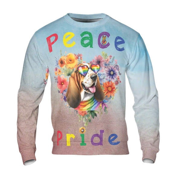 Peace Love Pride Basset Hound with Rainbow Sunglasses LGBT LGBTQ  All Over Print 3D Sweatshirt Unisex Merch Bassets Dog Breed Lovers Gifts Idea - 01004