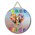 thumbnail image 1 of Peace Love Pride Basset Hound with Rainbow Sunglasses LGBT LGBTQ+ Round Wood Sign Bassets Dog Breed Lovers Gifts Idea Hanging Wall Home Decor - 01004, 1 of 5