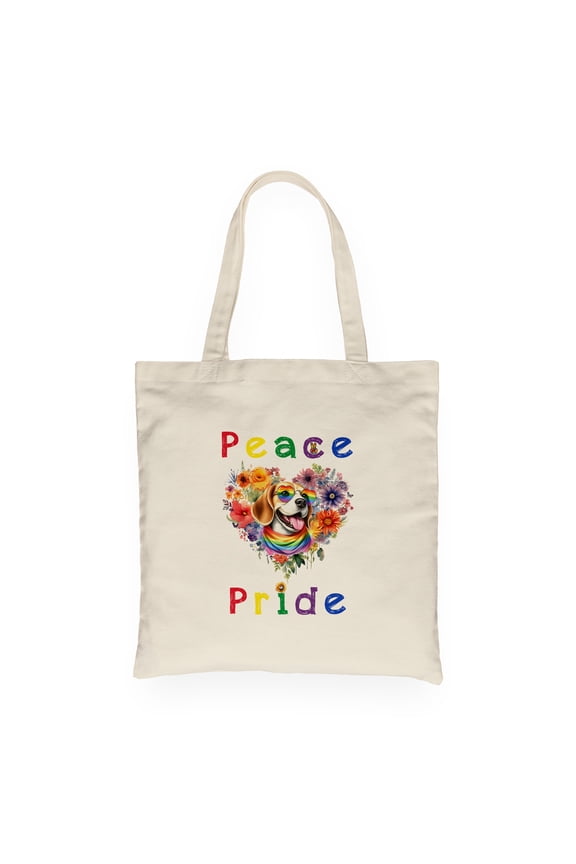 Peace Love Pride Beagle with Rainbow Sunglasses LGBT LGBTQ+ Canvas Tote Bag Beagles Dog Lover Gifts Idea Reusable Shopping Grocery Bag - 01004