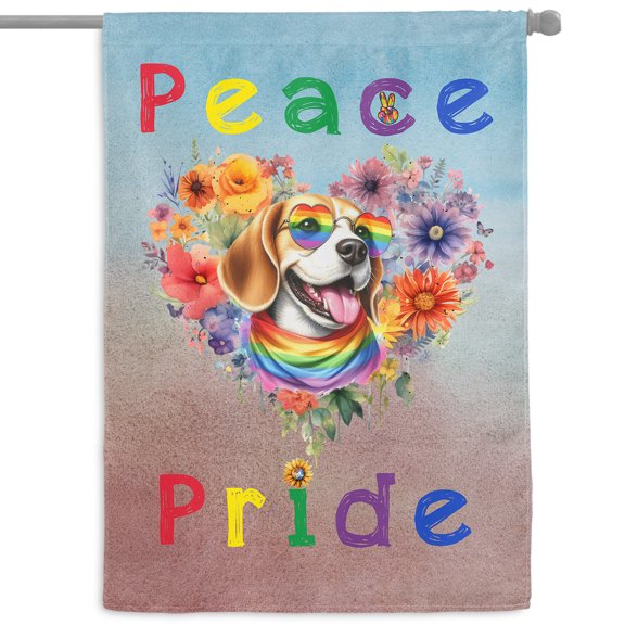 Peace Love Pride Beagle with Rainbow Sunglasses LGBT LGBTQ+ House Flag 28x40in Double Sided Beagles Dog Lover Gifts Idea Outdoor Decor - 01004