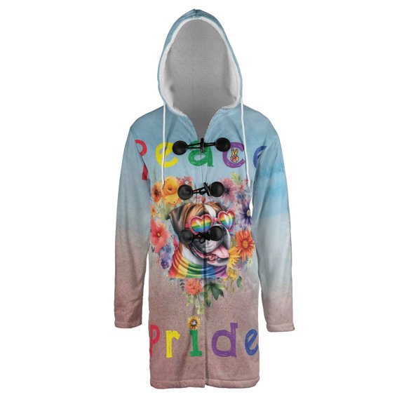 Peace Love Pride Boxer with Rainbow Sunglasses LGBT LGBTQ+ All Over Print 3D Hooded Duffle Toggle Coat Boxers Dog Lover Gifts Idea - 01004