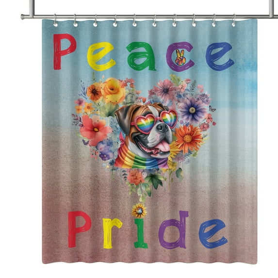 Peace Love Pride Boxer with Rainbow Sunglasses LGBT LGBTQ+ Shower Curtain Boxers Dog Lover Gifts Idea Waterproof Bathroom Bathtub Curtain - 01004