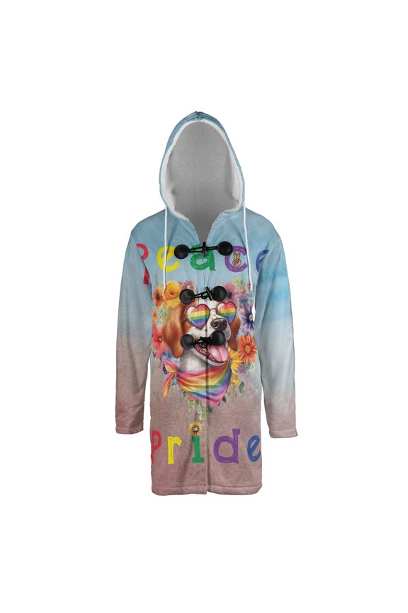 Peace Love Pride Brittany Spaniel with Rainbow Sunglasses LGBT LGBTQ+ All Over Print 3D Hooded Duffle Toggle Coat Brittany Dog Lover Gifts Idea - 01004