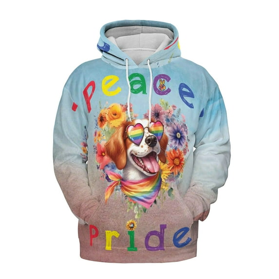 Peace Love Pride Brittany Spaniel with Rainbow Sunglasses LGBT LGBTQ+ All Over Print 3D Hoodie Unisex Merch Hoodies Brittany Dog Lover Gifts Idea - 01004