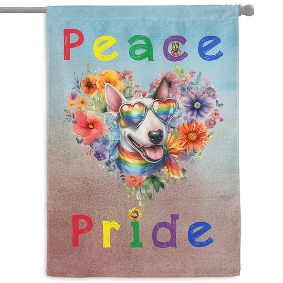 Peace Love Pride Bull Terrier with Rainbow Sunglasses LGBT LGBTQ+ House Flag 28x40in Double Sided Bully Dog Lovers Gifts Idea Outdoor Decor - 01004