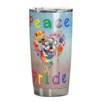 Peace Love Pride Bulldog with Rainbow Sunglasses LGBT LGBTQ  20oz Stainless Steel Tumbler Insulated Cup with Lid Dog Lover Gifts Idea - 01004