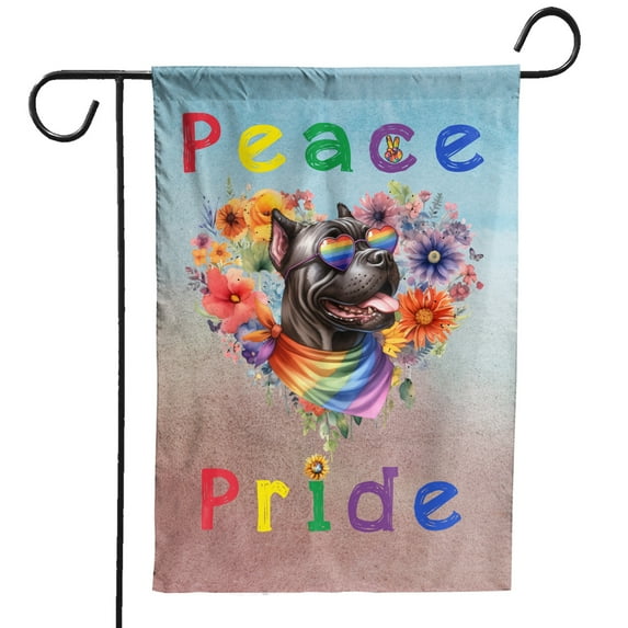 Peace Love Pride Cane Corso with Rainbow Sunglasses LGBT LGBTQ+ Garden Flag 12x18in Double Sided Italian Mastiff Dog Lover Gifts Idea Outdoor Decor - 01004