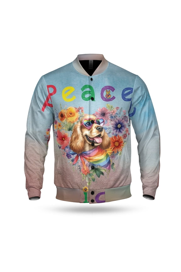Peace Love Pride Cocker Spaniel with Rainbow Sunglasses LGBT LGBTQ+ All Over Print 3D Baseball Jacket Cockers Dog Lover Gifts Bomber Jacket Softball - 01004