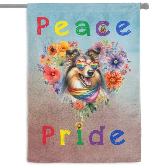 Peace Love Pride Collie with Rainbow Sunglasses LGBT LGBTQ+ House Flag 28x40in Double Sided Collie Dog Lover Gifts Idea Outdoor Decor - 01004