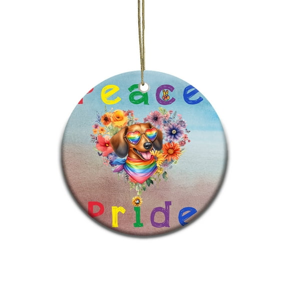 Peace Love Pride Dachshund with Rainbow Sunglasses LGBT LGBTQ+ Ceramic Round Ornament Wiener Dog Lover Gifts Idea Home Tree Decor - 01004