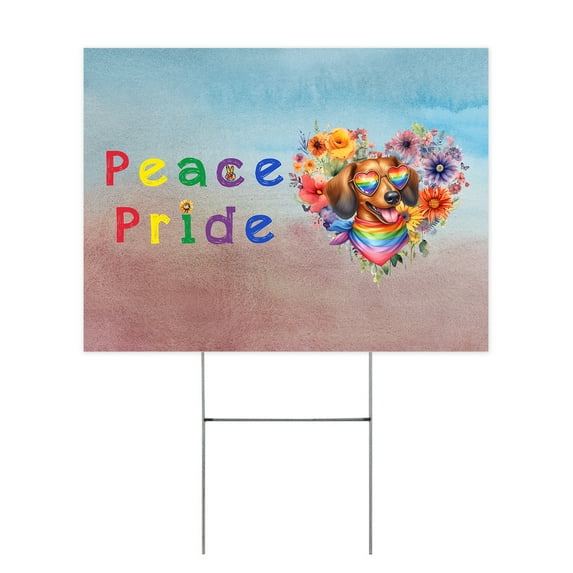 Peace Love Pride Dachshund with Rainbow Sunglasses LGBT LGBTQ+ Yard Sign Wiener Dog Lover Gifts Idea Outdoor Home Lawn Garden Porch Decor - 01004