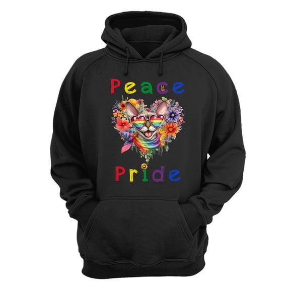 Peace Love Pride Devon Rex with Rainbow Sunglasses LGBT LGBTQ Hoodie Unisex Merch Hoodies Cat Lover Kitten Owner Gifts - 01004