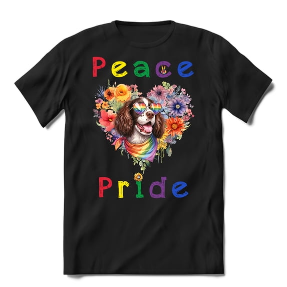 Peace Love Pride English Springer Spaniel with Rainbow Sunglasses LGBT LGBTQ+ Shirt T-shirt Unisex Merch Springers Dog Lover Gifts - 01004