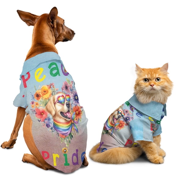 Peace Love Pride Golden Retriever with Rainbow Sunglasses LGBT LGBTQ+ Hawaiian Summer Shirt for Small Medium Large Dog Cat Goldens Dog Lover Gifts Idea - 01004