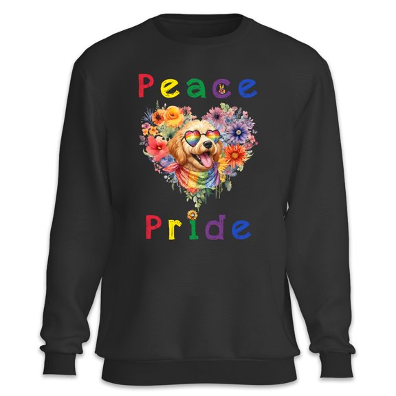 Peace Love Pride Goldendoodle with Rainbow Sunglasses LGBT LGBTQ+ Sweatshirt Unisex Merch Doodle Dog Lover Gifts Idea - 01004