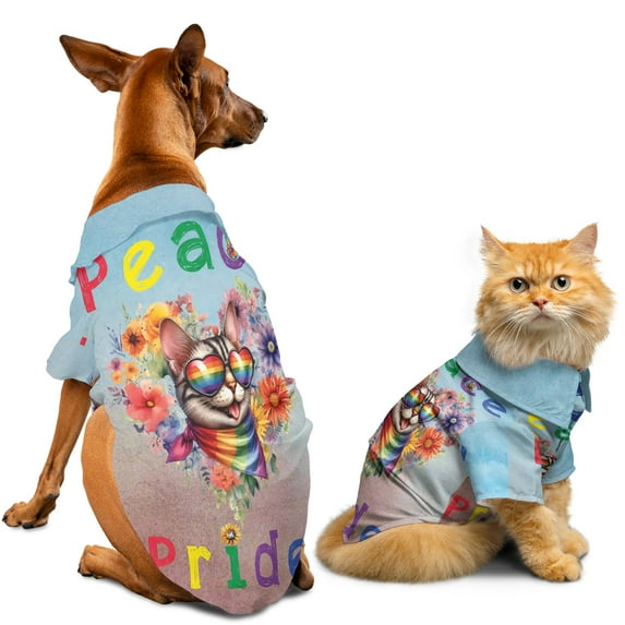 Peace Love Pride Manx with Rainbow Sunglasses LGBT LGBTQ+ Hawaiian Summer Shirt for Small Medium Large Dog Cat Cat Lover Kitten Owner Gifts - 01004