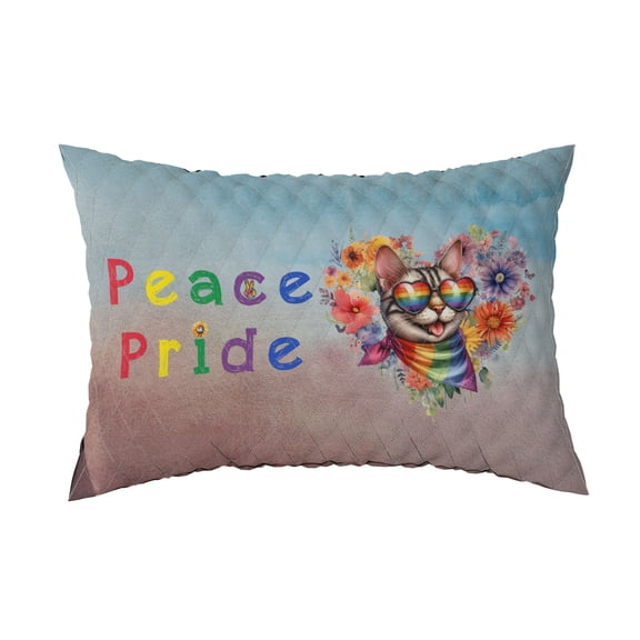 Peace Love Pride Manx with Rainbow Sunglasses LGBT LGBTQ+ Quilt Pillowcase Cat Lover Kitten Owner Gifts Throw Pillow Cover Bed Home Decor - 01004