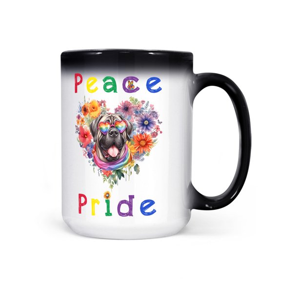 Peace Love Pride Mastiff with Rainbow Sunglasses LGBT LGBTQ+ Heat Color Changing Mug Mastiffs Dog Lover Gifts Idea Magic Coffee Mug - 01004
