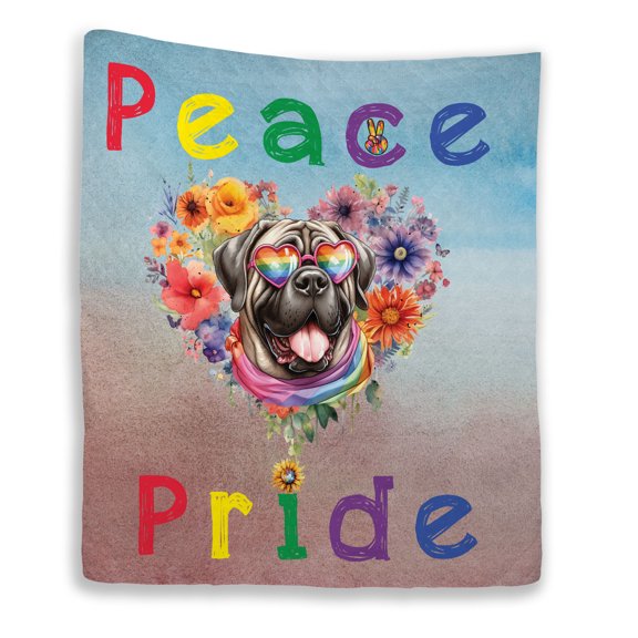 Peace Love Pride Mastiff with Rainbow Sunglasses LGBT LGBTQ+ Quilt Blanket Mastiffs Dog Lover Gifts Idea Cozy Comforter Throw Blanket - 01004