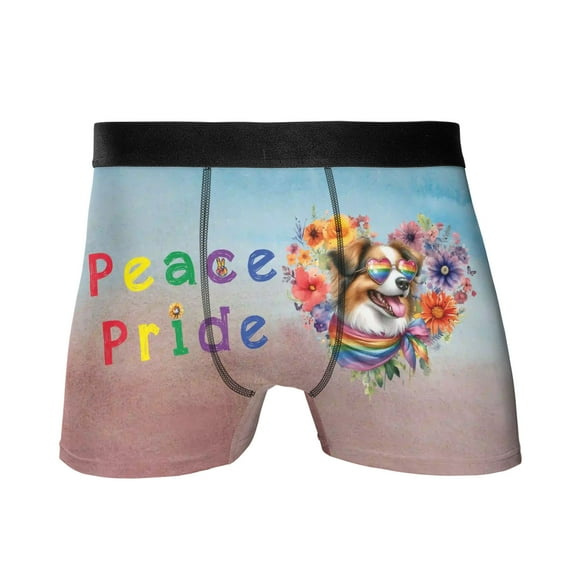 Peace Love Pride Miniature American Shepherd with Rainbow Sunglasses LGBT LGBTQ+ All Over Print Boxer Briefs Underwear for Men Dad MAS Dog Lover Gifts - 01004
