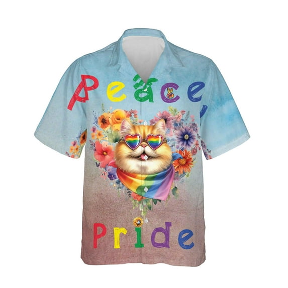 Peace Love Pride Persian with Rainbow Sunglasses LGBT LGBTQ+ Hawaiian Shirt Breathable Summer Unisex Merch Cat Lover Kitten Owner Gifts - 01004
