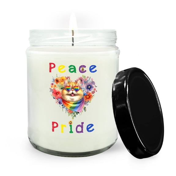 Peace Love Pride Persian with Rainbow Sunglasses LGBT LGBTQ+ Soy Wax Candle Cat Lover Kitten Owner Gifts 16oz White Vanilla Candle - 01004