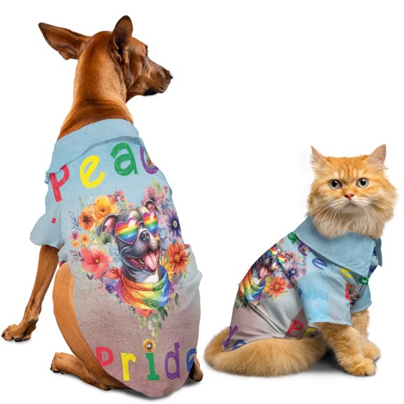 Peace Love Pride Pitbull with Rainbow Sunglasses LGBT LGBTQ+ Hawaiian Summer Shirt for Small Medium Large Dog Cat Terrier Dog Lover - 01004