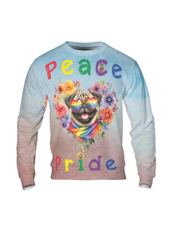 Peace Love Pride Pug with Rainbow Sunglasses LGBT LGBTQ+ All Over Print 3D Sweatshirt Unisex Merch Dog Lover Gifts - 01004
