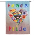 thumbnail image 1 of Peace Love Pride Pug with Rainbow Sunglasses LGBT LGBTQ+ House Flag 28x40in Double Sided Dog Lover Gifts Outdoor Decor - 01004, 1 of 5