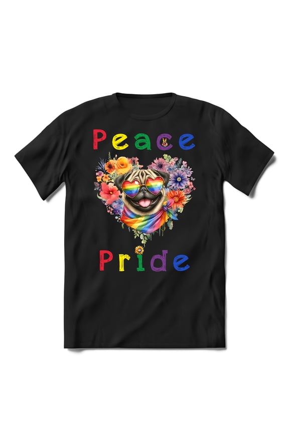 Peace Love Pride Pug with Rainbow Sunglasses LGBT LGBTQ+ Shirt T-shirt Unisex Merch Dog Lover Gifts - 01004