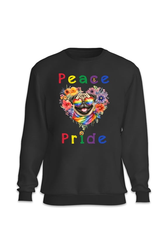 Peace Love Pride Pug with Rainbow Sunglasses LGBT LGBTQ+ Sweatshirt Unisex Merch Dog Lover Gifts - 01004
