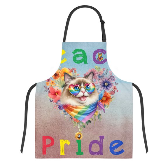Peace Love Pride Ragdoll with Rainbow Sunglasses LGBT LGBTQ+ Apron Cat Lover Kitten Owner Gifts Idea for Cooking Grilling Baking Painting Gardening - 01004