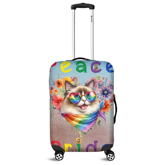 Peace Love Pride Ragdoll with Rainbow Sunglasses LGBT LGBTQ+ Travel Luggage Cover Cat Lover Kitten Owner Gifts Idea Suitcase Dust Protective Decor - 01004