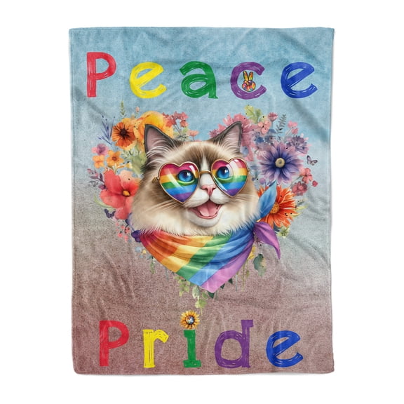Peace Love Pride Ragdoll with Rainbow Sunglasses LGBT LGBTQ+ Cozy Fleece Blanket Cat Lover Kitten Owner Gifts Idea Warm Soft Throw Blanket - 01004