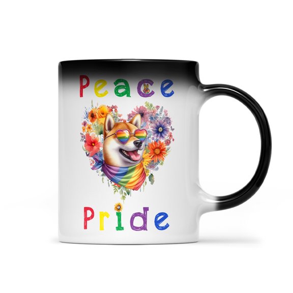 Peace Love Pride Shiba Inu with Rainbow Sunglasses LGBT LGBTQ+ Heat Color Changing Mug Shibas Dog Lovers Gifts Idea Magic Coffee Mug - 01004