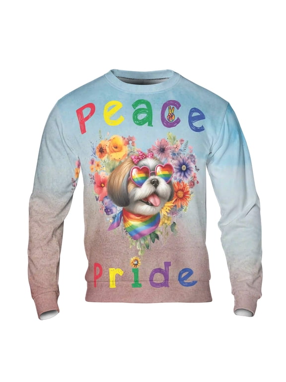 Peace Love Pride Shih Tzu with Rainbow Sunglasses LGBT LGBTQ+ All Over Print 3D Sweatshirt Unisex Merch Lion Dog Lover Gifts - 01004