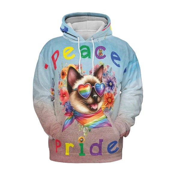 Peace Love Pride Siamese with Rainbow Sunglasses LGBT LGBTQ All Over Print 3D Hoodie Unisex Merch Hoodies Cat Lover Kitten Owner Gifts - 01004