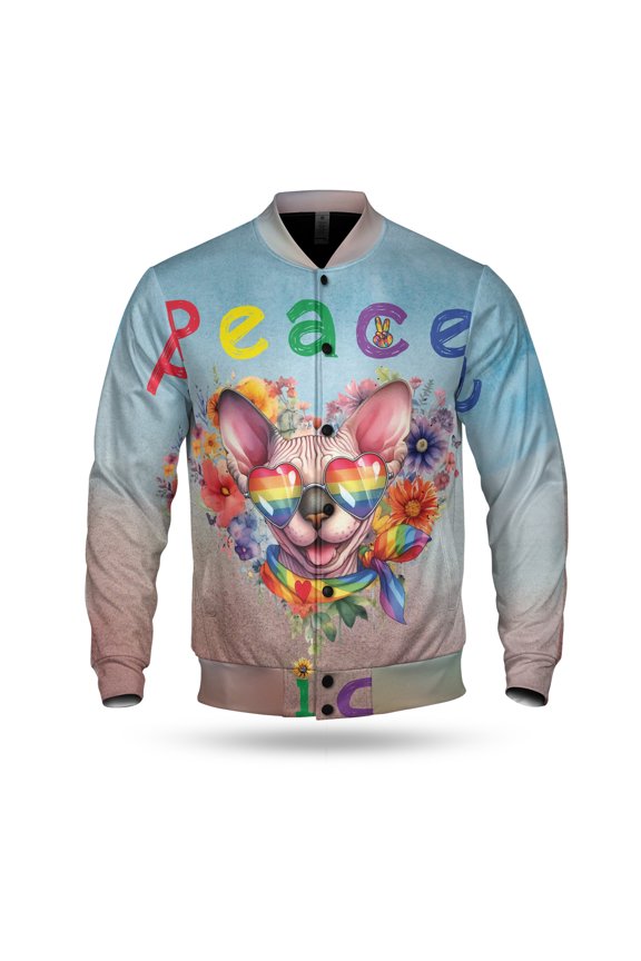 Peace Love Pride Sphynx with Rainbow Sunglasses LGBT LGBTQ+ All Over Print 3D Baseball Jacket Cat Lover Kitten Owner Gifts Idea Bomber Jacket Softball - 01004